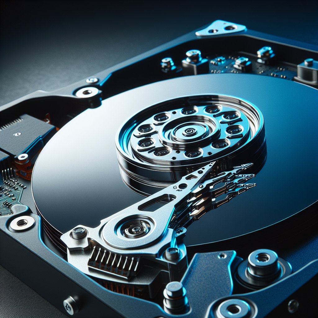 HDD platter with read-write head close-up