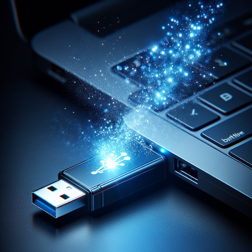 USB flash drive in laptop with data dissolving